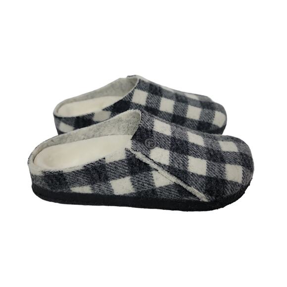 Birkenstock Zermatt Shearling Sabot Slip On Shoes in Black & White Plaid Girls 1 - Picture 1 of 11